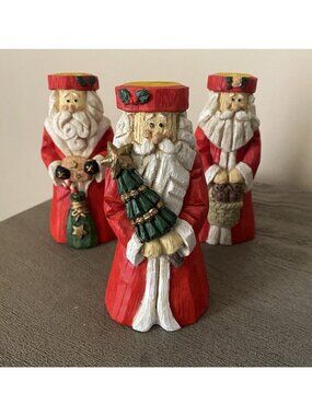 Set Of 3 Santa Candlesticks  Each One Slightly Different
